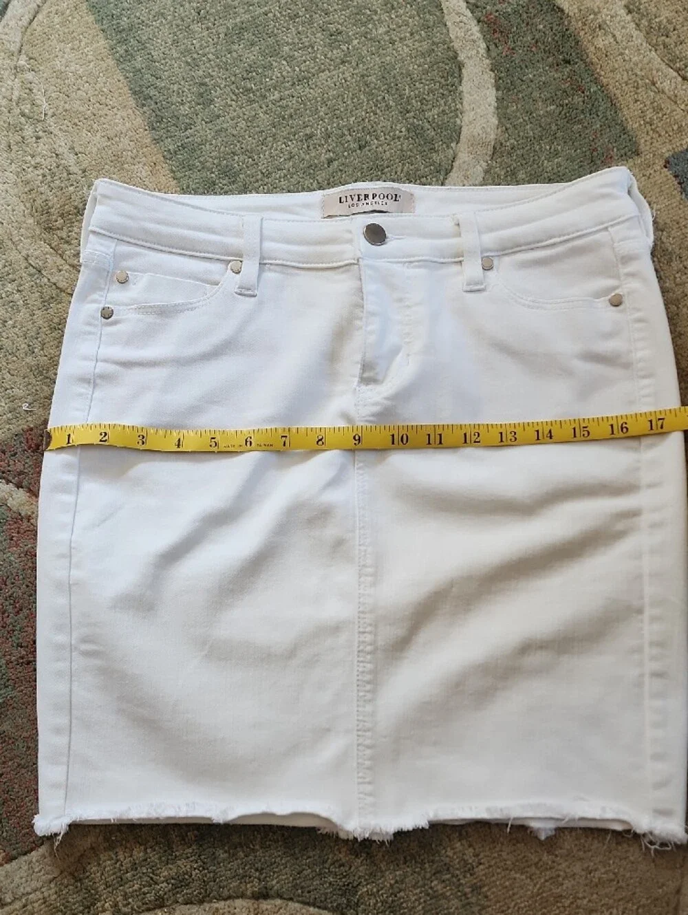 Liverpool White Denim Frayed Hem Mini Skirt